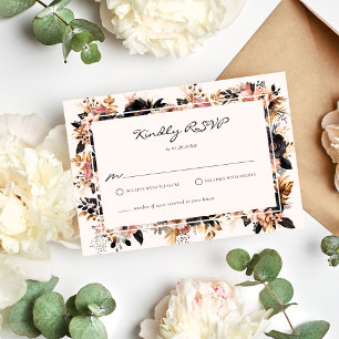 Elegant bröllop Black & Guld Blommigt OSA kort