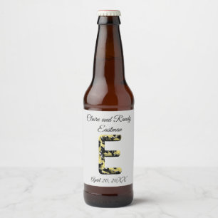 Elegant bröllop Black och Guld Brev E Monogram Ölflaska Etikett