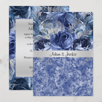 ELEGANT BRÖLLOP BLOMMIGT BLUE MARBLE INBJUDNINGAR