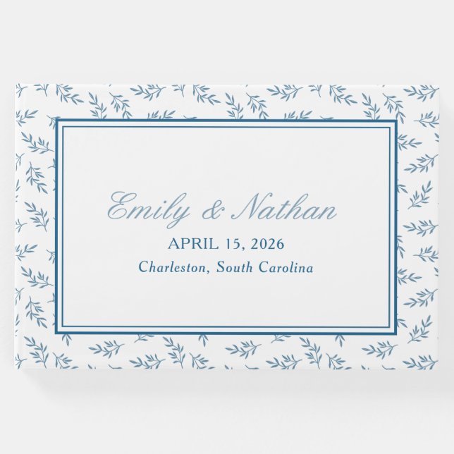 Elegant bröllop Blue Garden Mönster Personlig Gästböcker (Framsida)