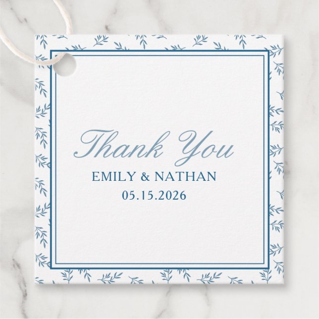 Elegant bröllop Blue Garden Personlig Tack Gåvor Etiketter (Framsida)