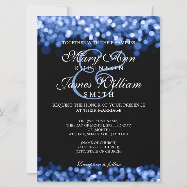 Elegant bröllop Blue Ljus Inbjudningar (Framsida)