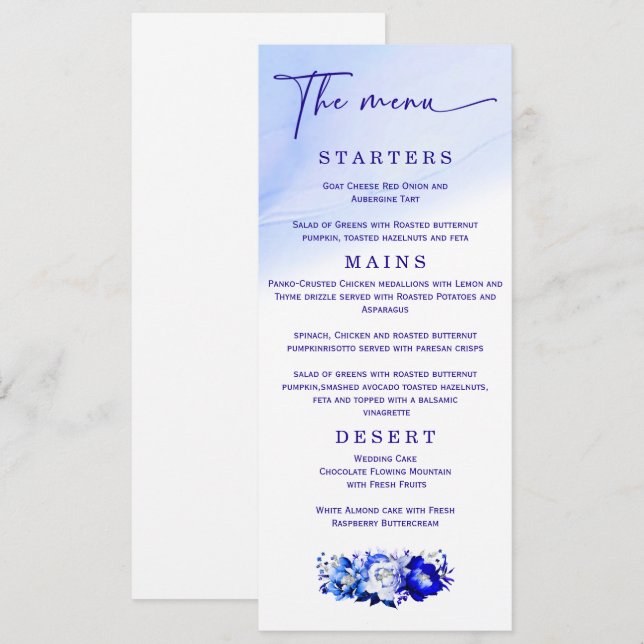 Elegant bröllop Blue och Silver Menu Meny (Fram/baksida)
