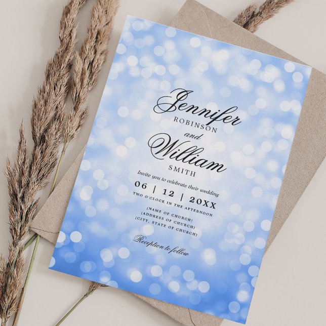 Elegant bröllop Bokeh Ljus Romantic Navy Blue Inbjudningar (Elegant Wedding Bokeh Lights Romantic Navy Blue Invitation)