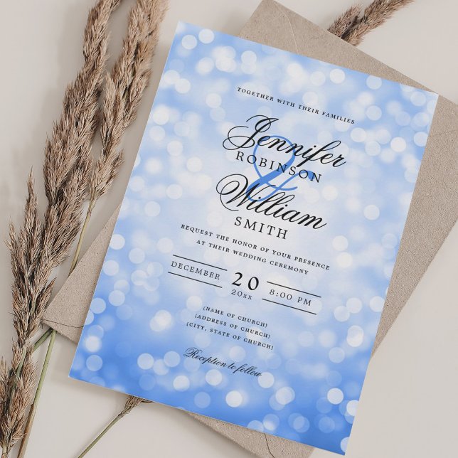 Elegant bröllop Bokeh Ljus Romantic Navy Blue Inbjudningar (Elegant Wedding Bokeh Lights Romantic Navy Blue Invitation)