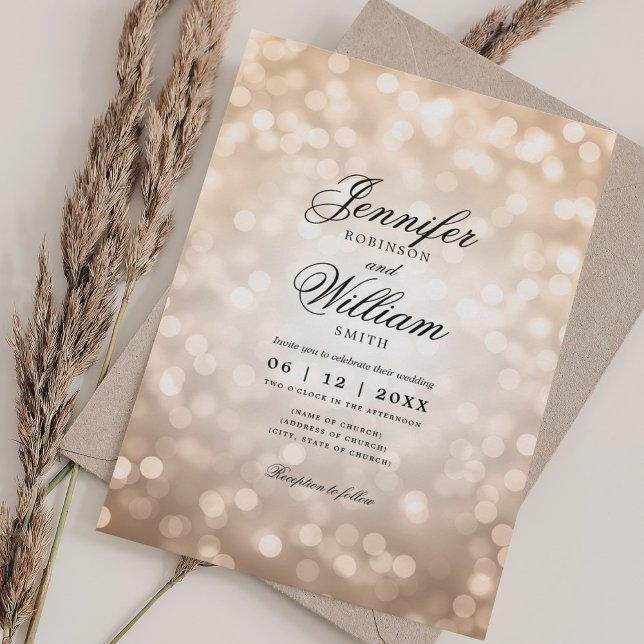Elegant bröllop Bokeh Ljus Romantic Ro Guld Inbjudningar (Elegant Wedding Bokeh Lights Romantic Rose Gold Invitation)