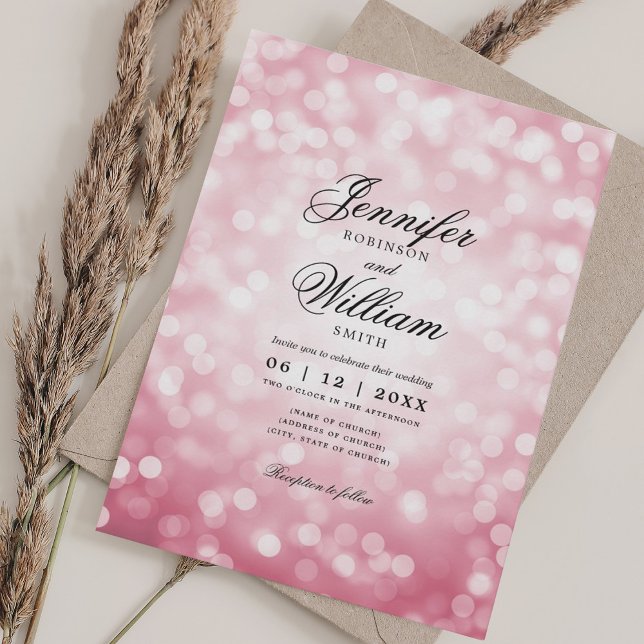 Elegant bröllop Bokeh Ljus Romantic  Rosa Inbjudningar (Elegant Wedding Bokeh Lights Romantic Blush Pink Invitation)