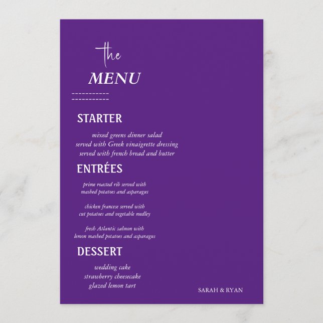 Elegant bröllop Bord Menu Meny (Framsida)