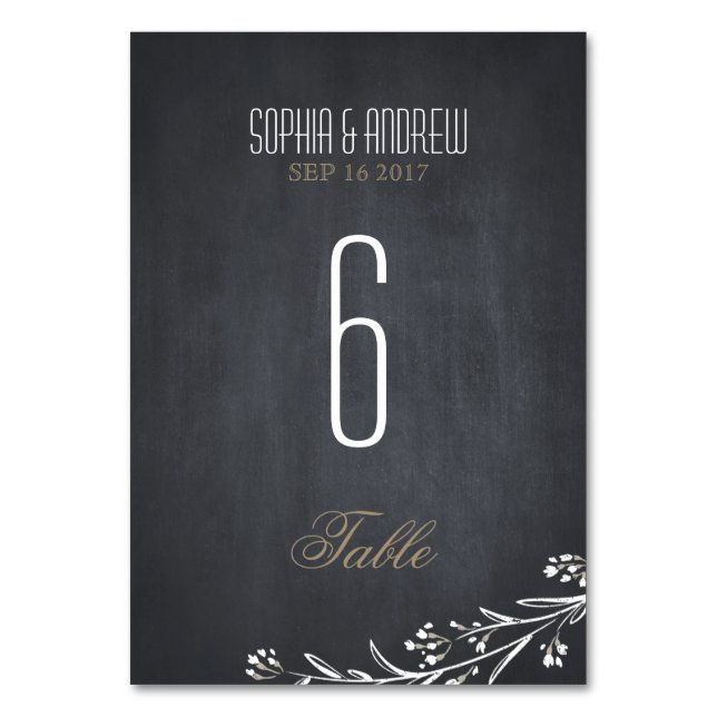 Elegant bröllop-bordsnummer med styrtavla bordsnummer (Framsidan)