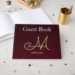 Elegant Bröllop Burgundy Guld Vitt Monogram Gästböcker