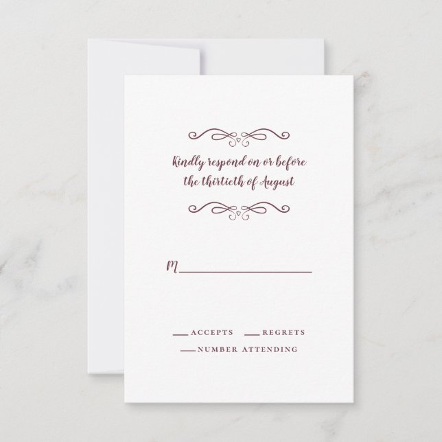 Elegant Bröllop Burgundy Klassisk Minimalistisk RS OSA Kort (Framsida)