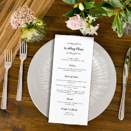Elegant bröllop Calligraphy Black & White Dinner Meny