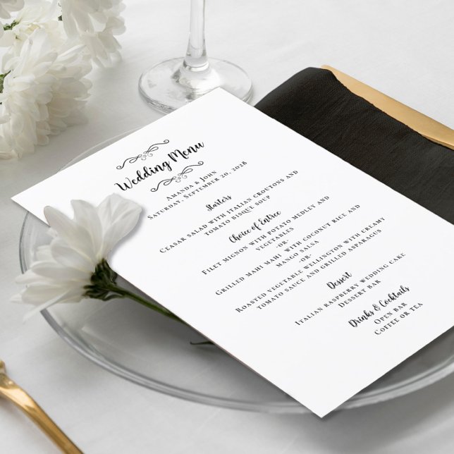 Elegant bröllop Calligraphy Chic Black Dinner Menu Meny (Skapare uppladdad)
