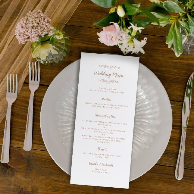Elegant bröllop Calligraphy Ro Guld Rosa Dinner Meny (Skapare uppladdad)