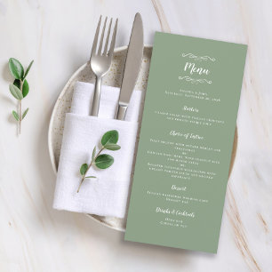 Elegant bröllop Calligraphy Sage Grönt Middag Meny