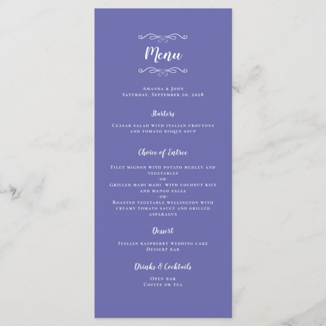 Elegant bröllop Calligraphy Trendig Periwinkle Blu Meny (Framsida)