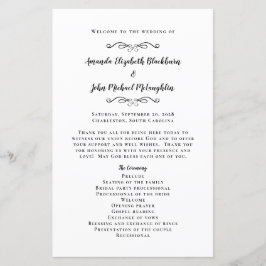 Elegant bröllop Ceremony Black White Guest Program