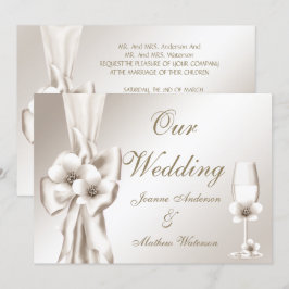 Elegant bröllop Champagne Blommig Krämfärgad Sling Inbjudningar