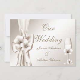 Elegant bröllop Champagne Blommigt Cream Bow Inbjudningar