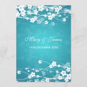 Elegant bröllop Cherry Blommar Blue Inbjudningar