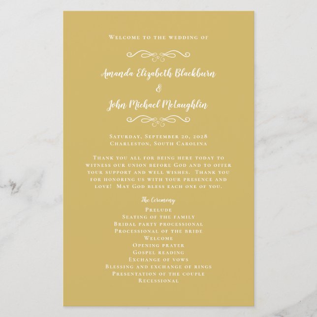 Elegant Bröllop Chic Guld Modernt Ceremoniprogram (Framsida)