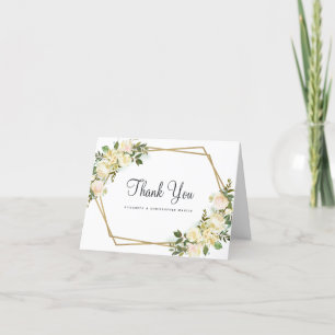 Elegant Bröllop Chic Guld Ram Ros Blommig Tack Kort