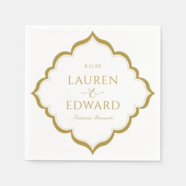 Elegant Bröllop Cocktail Napkins (Guld) Pappersservett (Framsidan)