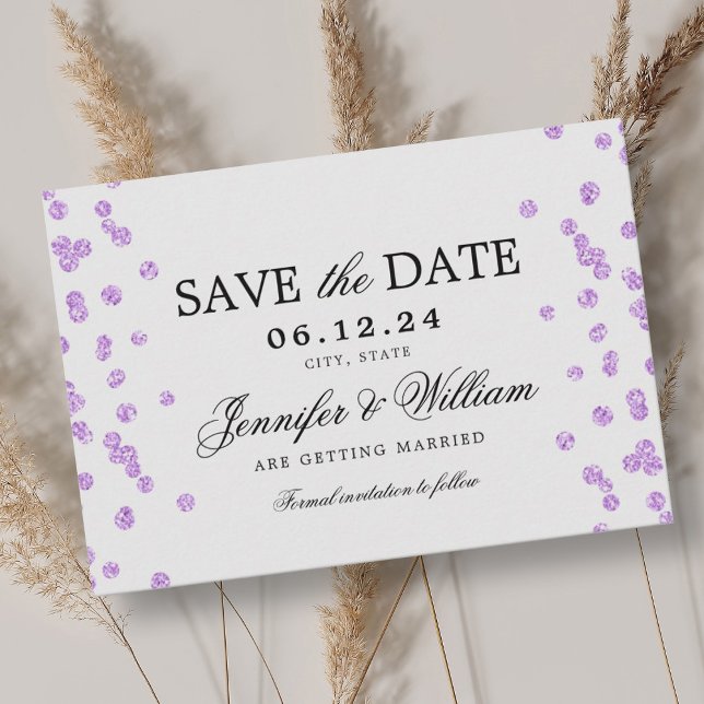 Elegant Bröllop Confetti-Lila Spara Datumet (Elegant Script Wedding Confetti Purple Save The Date)
