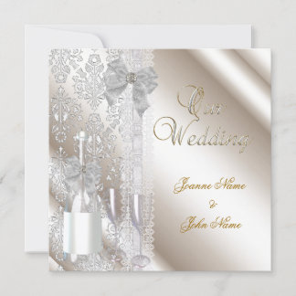 Elegant bröllop Damask Cream Vit Champagne Inbjudningar