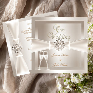 Elegant bröllop Damask Cream White Champagne Inbjudningar