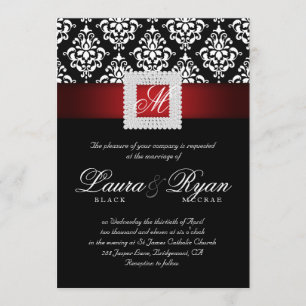 Elegant bröllop Damask judar Röda svarta vita Inbjudningar