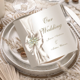 Elegant bröllop Damask Pärl Crème Vit Slöja Inbjudningar