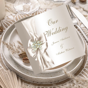 Elegant bröllop Damask Pärl Crème Vit Slöja Inbjudningar