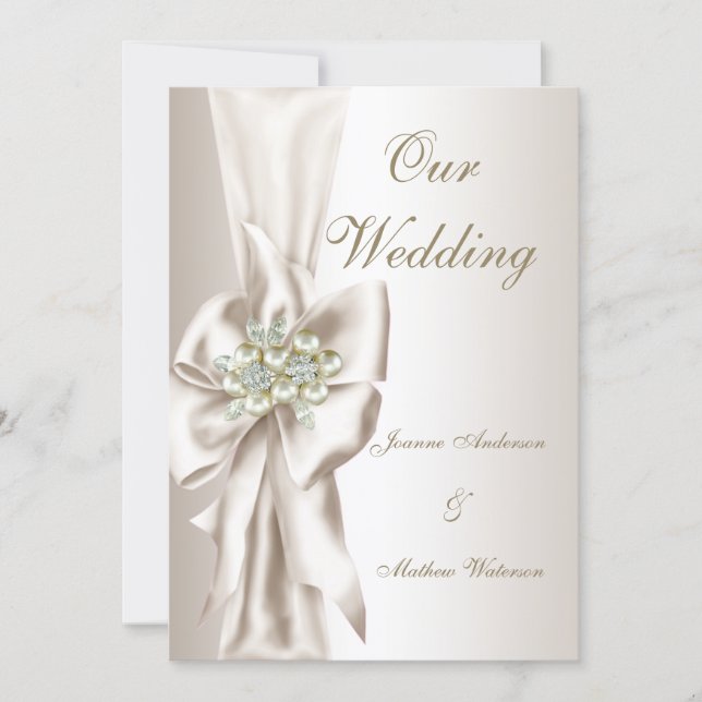 Elegant bröllop Damask Pärl Kräm Vit Slinga 2 Inbjudningar (Framsida)