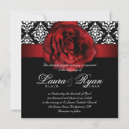 elegant bröllop Damask Röd ros Black White Inbjudningar