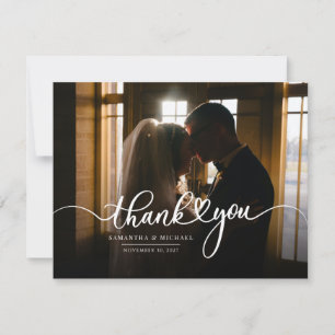 Elegant bröllop Day Photo Hand-Lettered Tack Anteckningskort