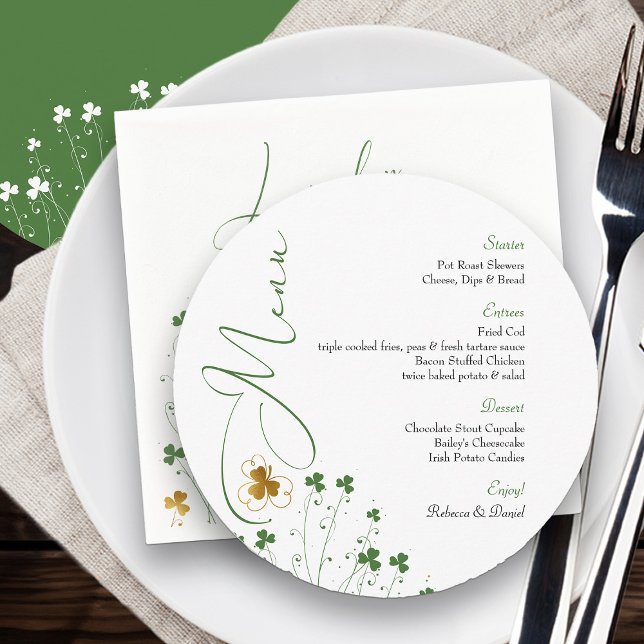 Elegant bröllop Dinner Shamrock WildblommIrish Meny (Wedding Menu 
from my Shamrock Wildflower Collection)