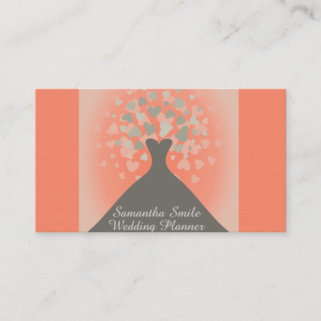 Elegant bröllop Dress med Hearts Bröllopsfixaren Visitkort (Framsida)