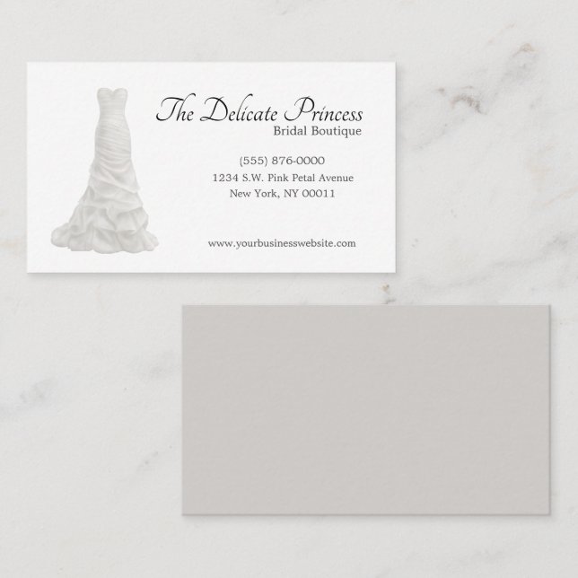 Elegant bröllop Dress Möhippa Boutique Shop Visitkort (Fram/baksida)