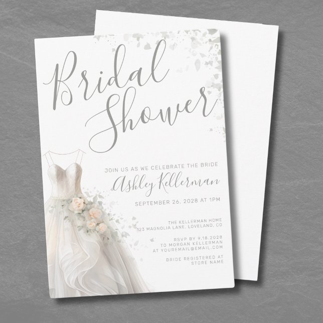 Elegant bröllop Dress Möhippa Inbjudningar (Elegant Wedding Dress Bridal Shower Invitation )