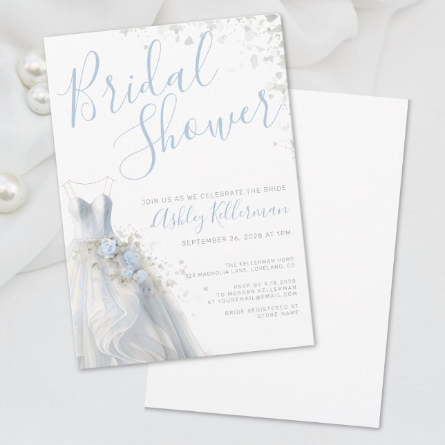 Elegant bröllop Dress Möhippa Inbjudningar (Elegant Wedding Dress Bridal Shower Invitation)
