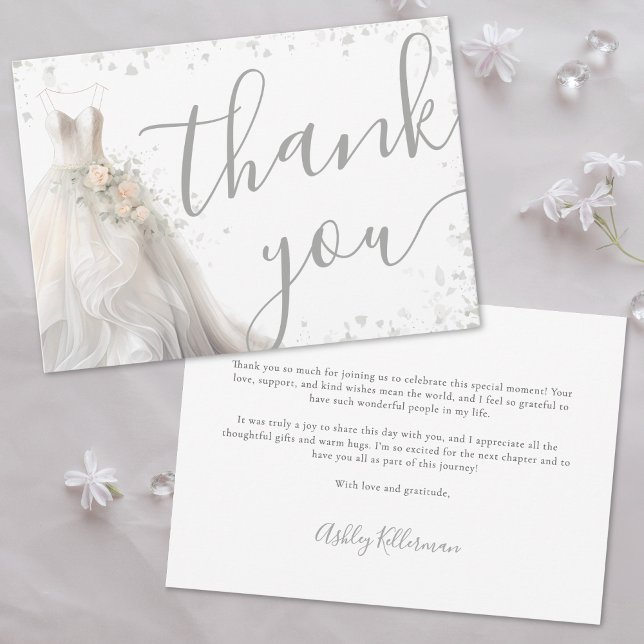 Elegant bröllop Dress Möhippa Tack Kort (Elegant Wedding Dress Bridal Shower Thank You Card)