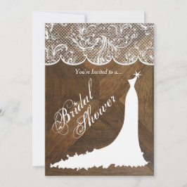 Elegant bröllop Dress och Snöre på Barn Wood Inbjudningar