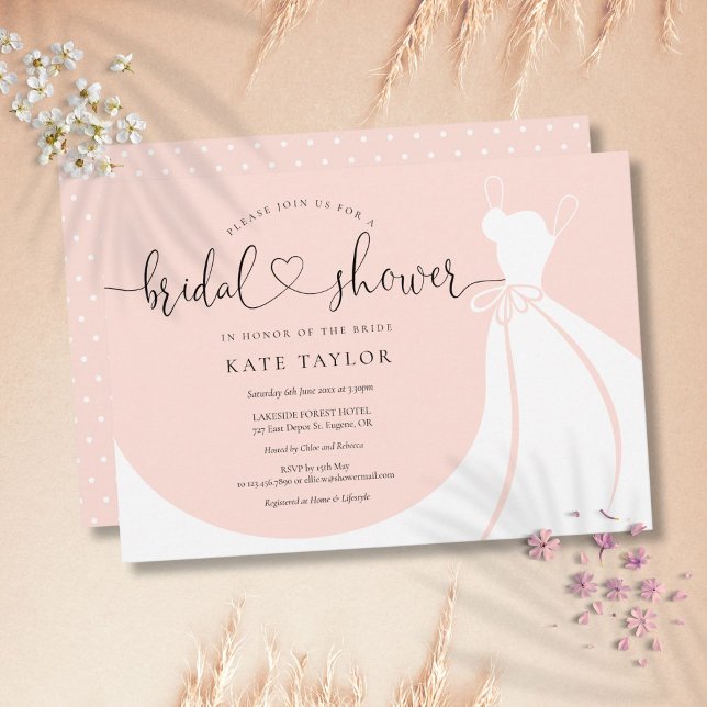 Elegant bröllop Dress  Rosa Möhippa Inbjudningar (Elegant Wedding Dress Blush Pink Bridal Shower Invitation)