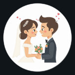 Elegant bröllop Duo Sticker Runt Klistermärke<br><div class="desc">Lägg till en liten bit romantik i dina meddelanden med våra söta bröllop-partiketter. Perfekt för att fira kärlek och bröllop!</div>