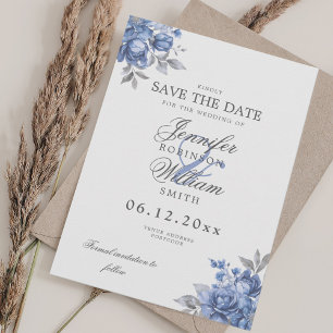 Elegant bröllop Dusty Blue Rustic Blommig Spara Da Datumet