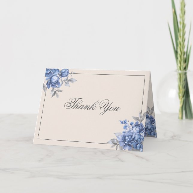 Elegant bröllop Dusty Blue Rustic Blommig  Tack Kort (Framsida)