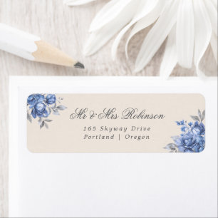Elegant bröllop Dusty Blue Rustik blomster Returadress Etikett