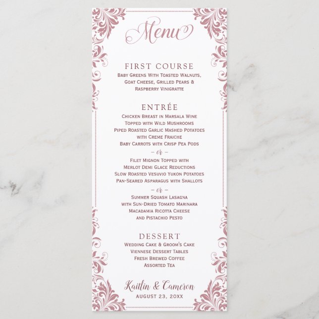 Elegant bröllop eller Event Menus (Dusty Ro) Meny (Framsida)