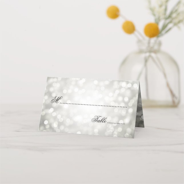 Elegant bröllop eskort Silver bokeh Ljus Placeringskort (Framsida)